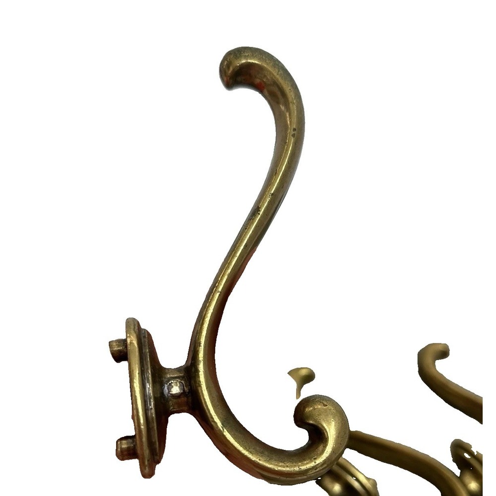 4 Vintage Brass Hat & Coat Hook Taiwan Set W/screws Solid Ornate Some Patina 5"